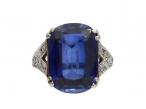 Art Deco synthetic sapphire and diamond ring in platinum