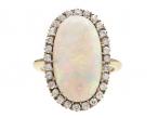 Edwardian Oval Opal & Diamond Cluster Ring in 18kt Yellow Gold