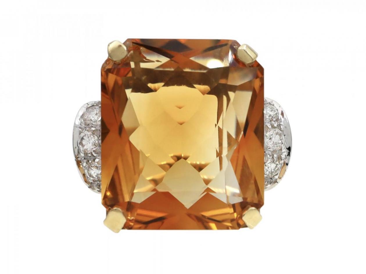 Retro citrine and diamond cocktail ring in 18kt yellow gold