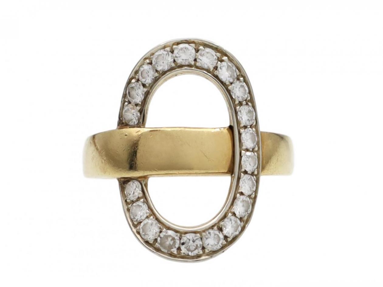 Modernist diamond open oval ring in 18kt yellow gold