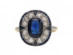 Art Deco sapphire and diamond cushion shape cluster ring