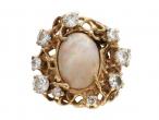 Brutalist opal and diamond ring in 14kt yellow gold