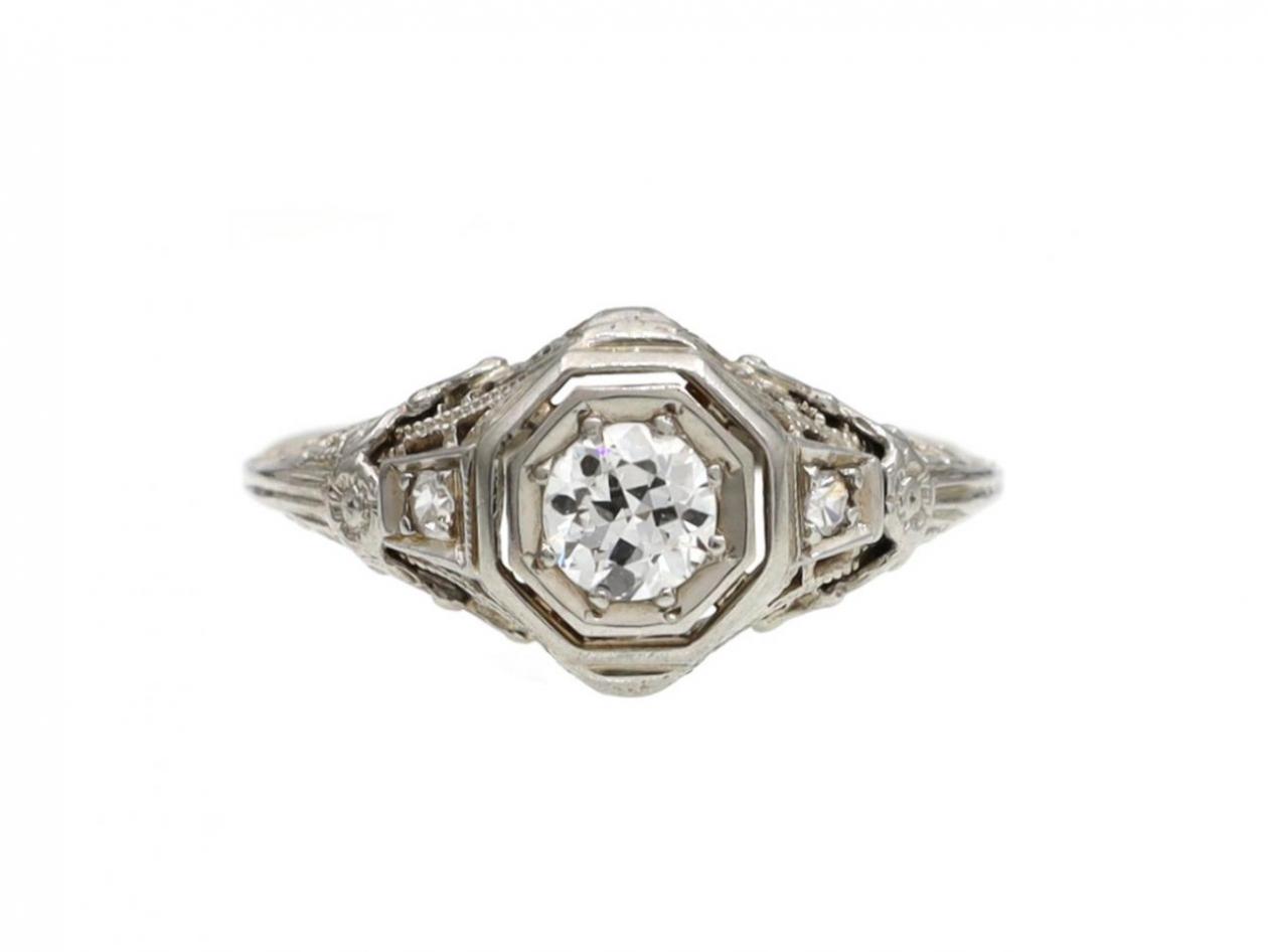 Art Deco style diamond solitaire engagement ring