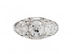 Art Deco Old European cut diamond three stone platinum ring
