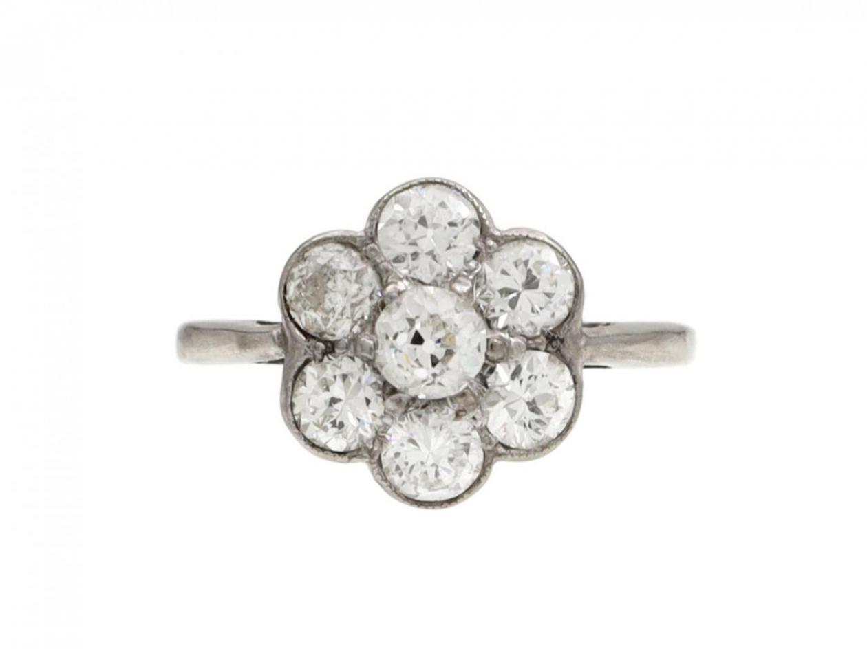 Edwardian diamond floral cluster ring in platinum