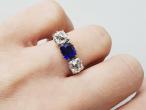 Antique sapphire and Peruzzi cut diamond three stone ring