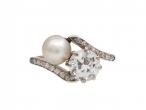 Edwardian Toi et Moi Natural Pearl & Diamond Ring