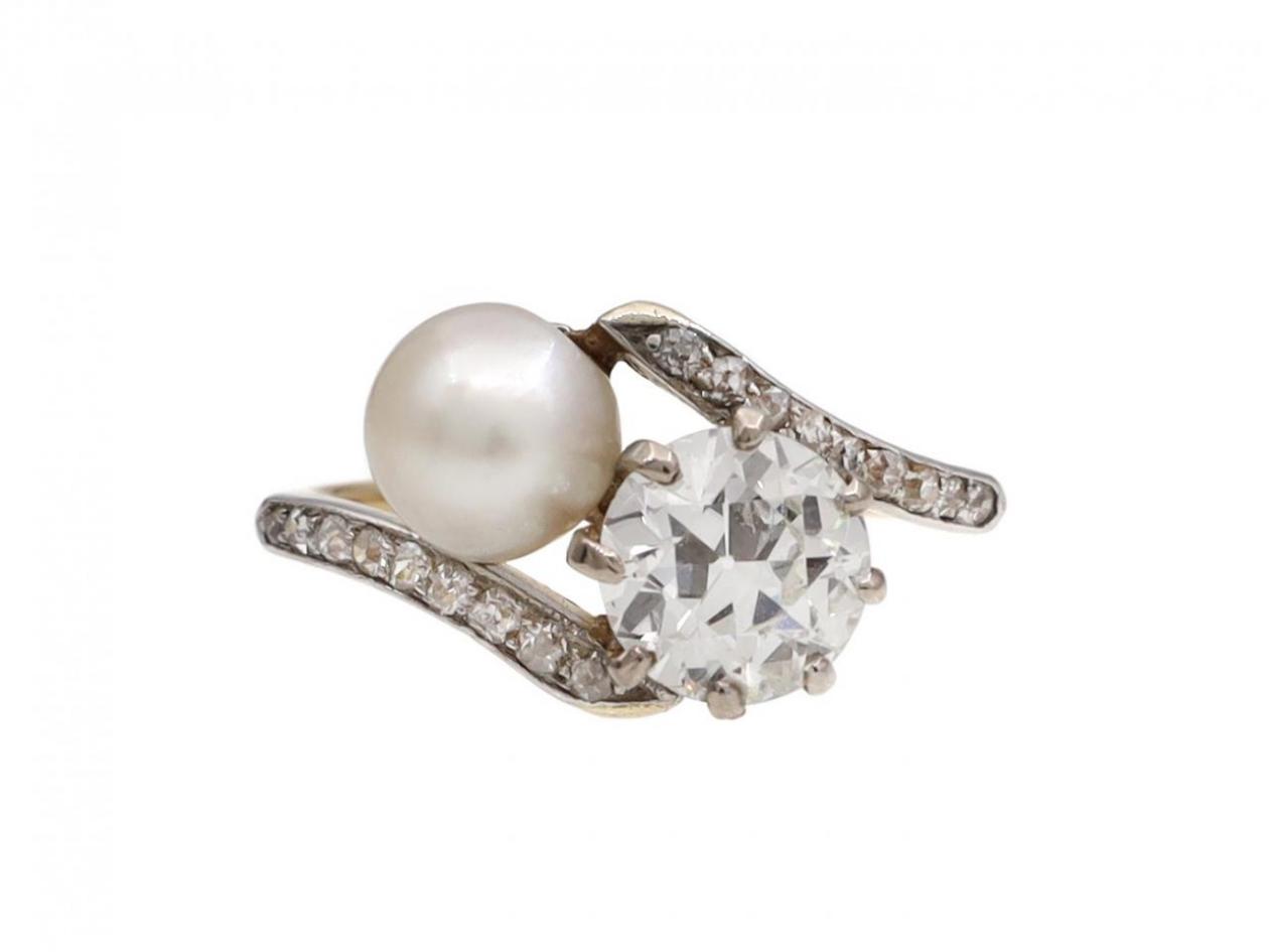 Edwardian Toi et Moi Natural Pearl & Diamond Ring