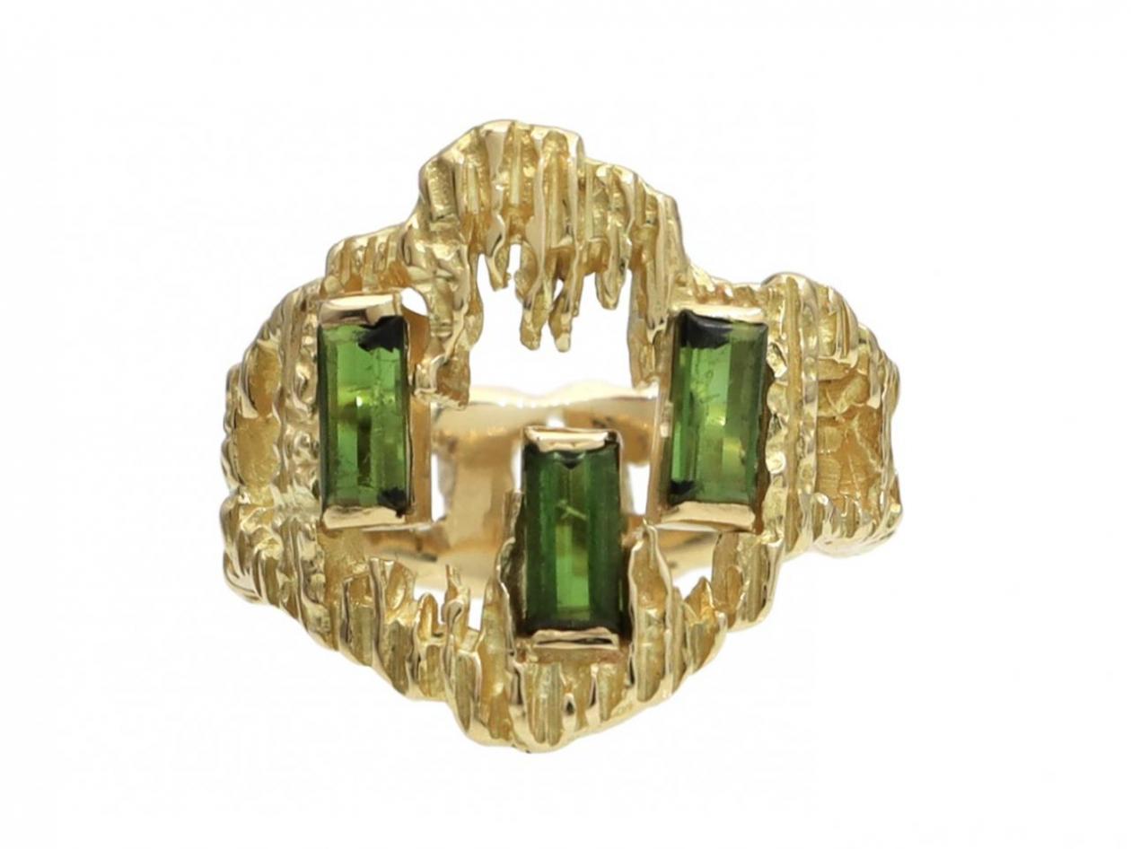 1960s Irish West & Son tourmaline and 18kt yellow gold modernist ring