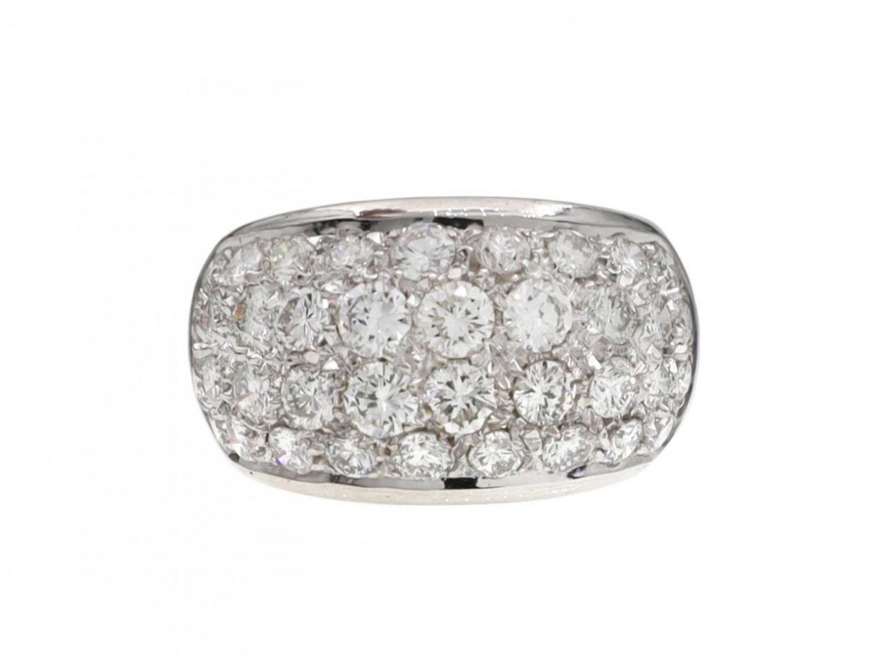Four row diamond pave set ring in 18kt white gold