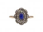 Edwardian sapphire and rose cut diamond double row cluster ring