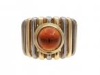 Vintage Citrine Cabochon & Two Tone Linear 18kt Gold Ring