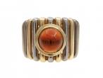Vintage Citrine Cabochon & Two Tone Linear 18kt Gold Ring