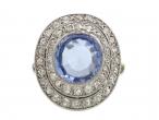 French Art Deco Ceylon sapphire and diamond double row cluster ring