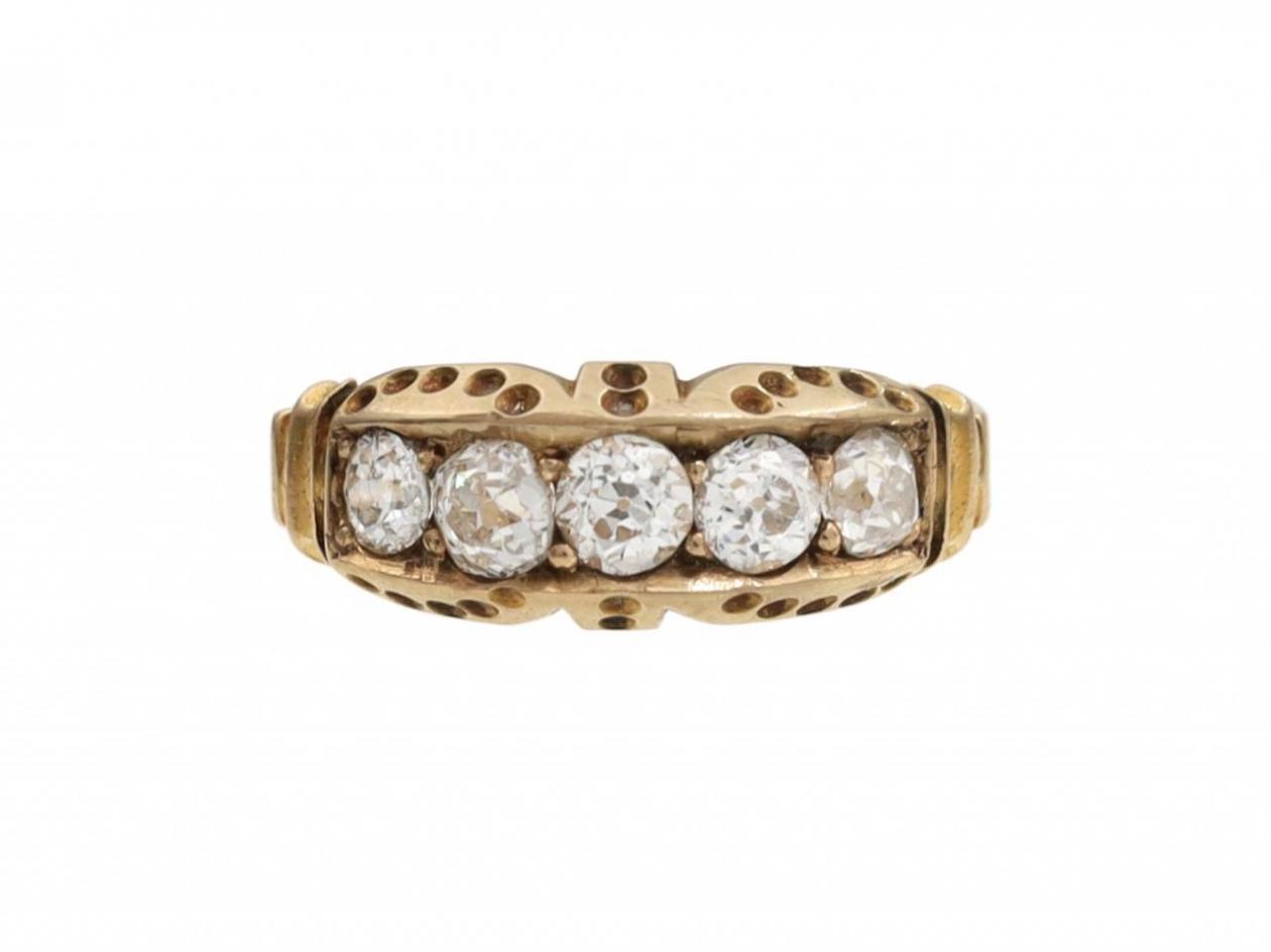 1882 Old Mine cut diamond five stone ring in 18kt gold