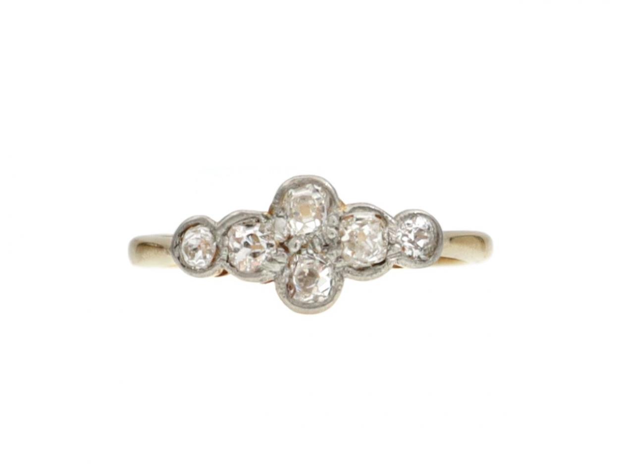 Edwardian six stone diamond cluster ring in platinum and gold