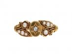 Victorian diamond and pearl shield and floral ring in 18kt gold