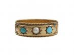1920s Pearl & Turquoise Cigar Band Ring in 18kt Yellow Gold