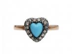 Antique turquoise and diamond heart cluster ring in silver and gold