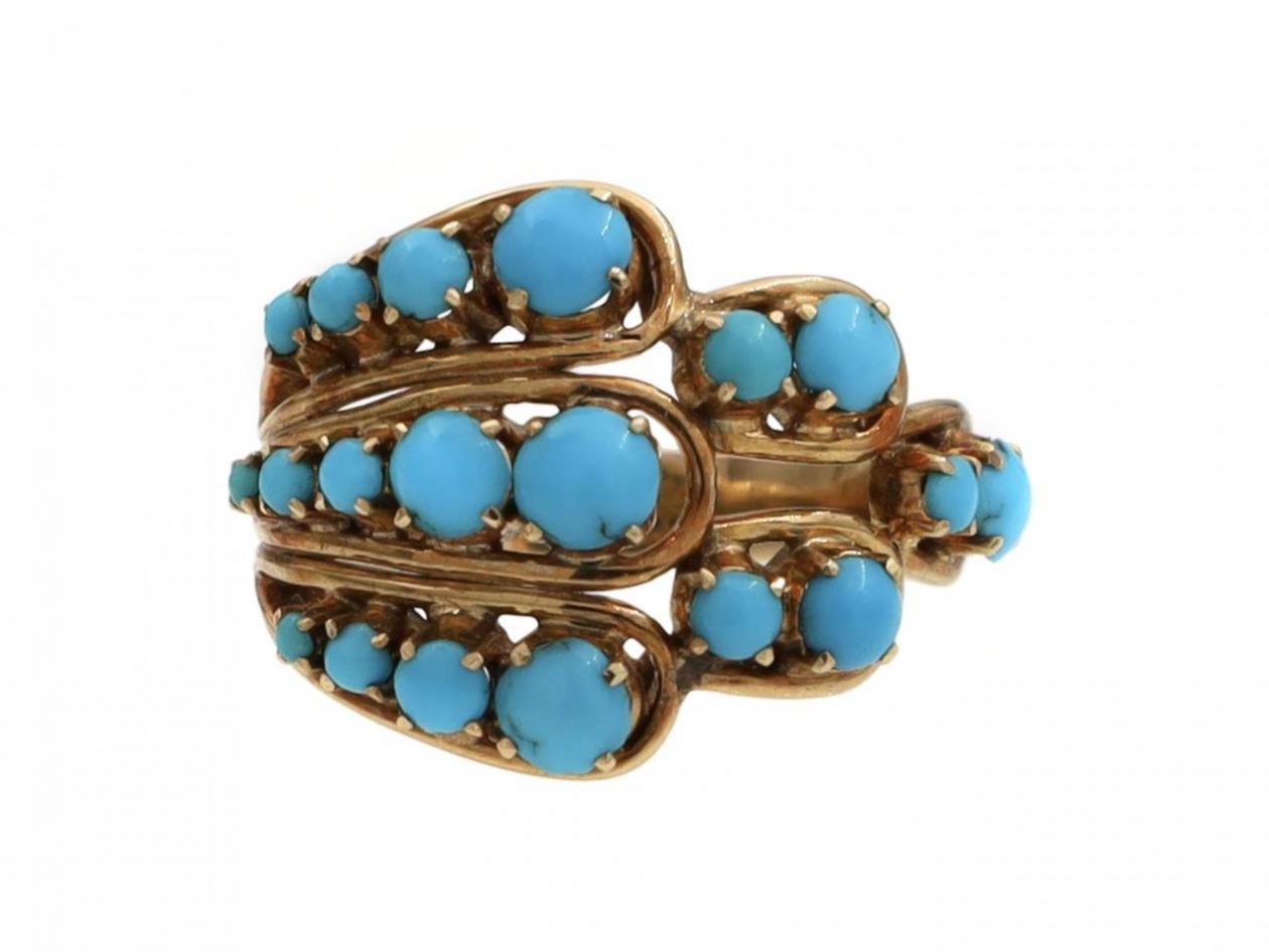 1960s turquoise open spray ring in 14kt yellow gold