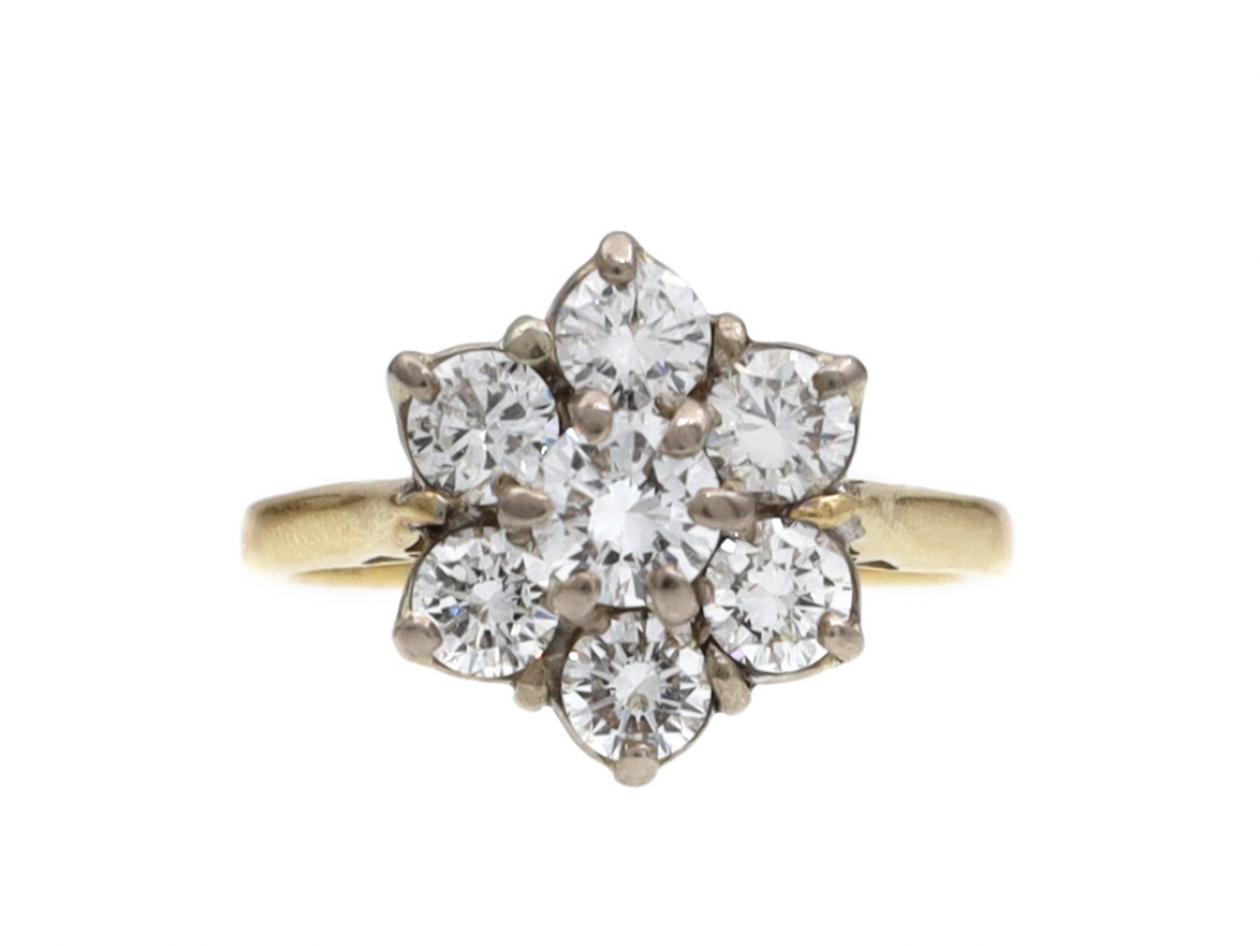 1950s diamond set daisy cluster ring in 18kt yellow gold