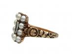 Georgian Braided Hair & Natural Pearl Cluster Mourning Ring in Yellow Gold