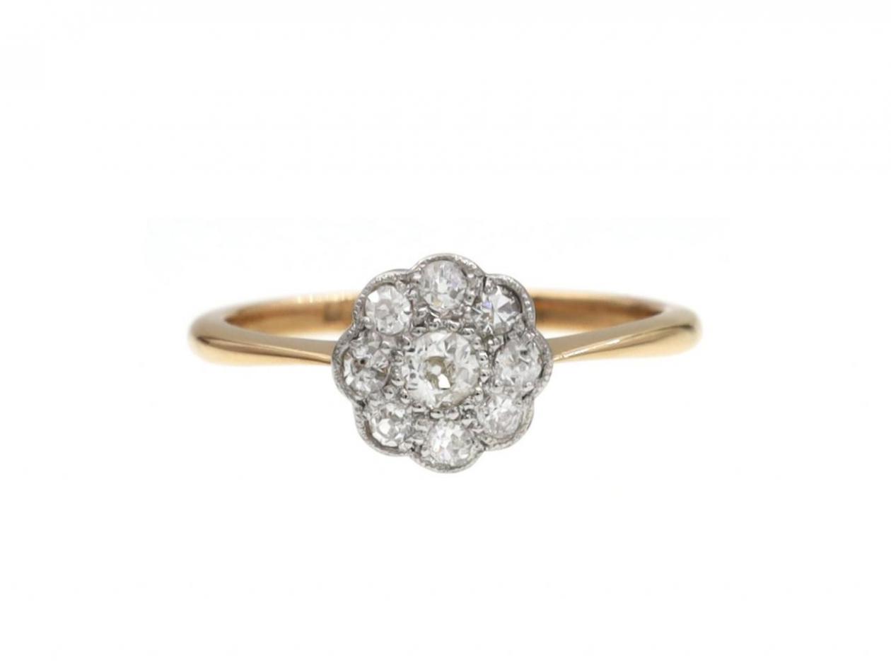 Edwardian Diamond Petite Flower Cluster Ring in 22kt Yellow Gold