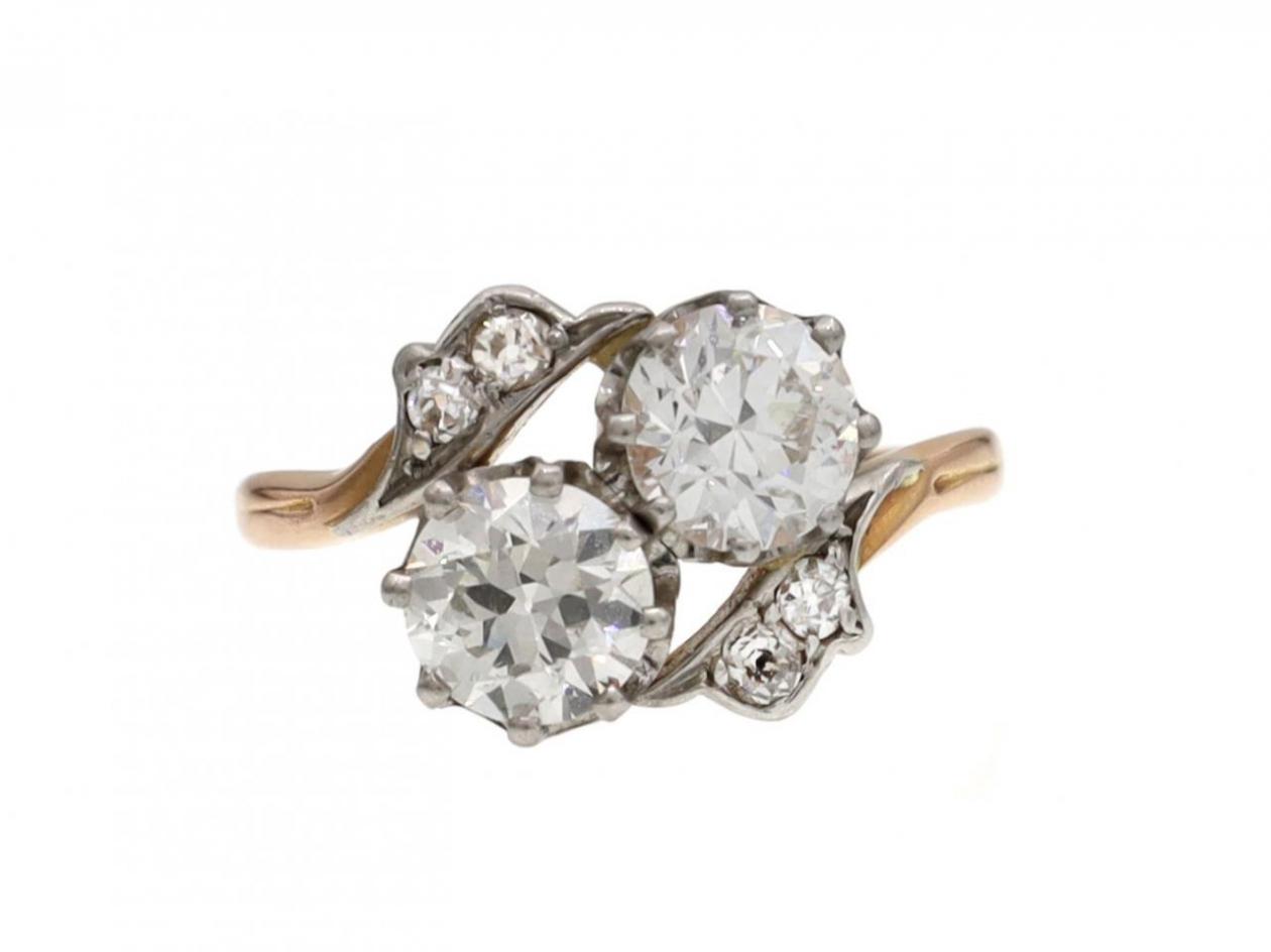Edwardian diamond set toi et moi two stone engagement ring