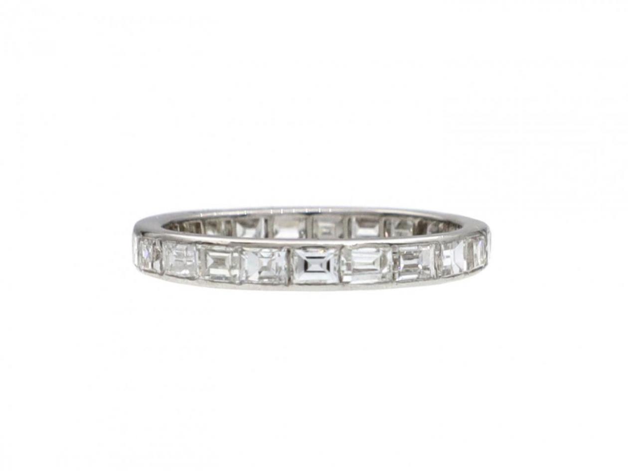 Art Deco carre cut diamond full eternity ring in platinum