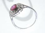 Vintage ruby and diamond floral cluster ring in 18kt white gold