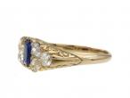Victorian Sapphire & Diamond Navette Cluster Carved Ring