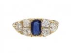 Victorian Sapphire & Diamond Navette Cluster Carved Ring