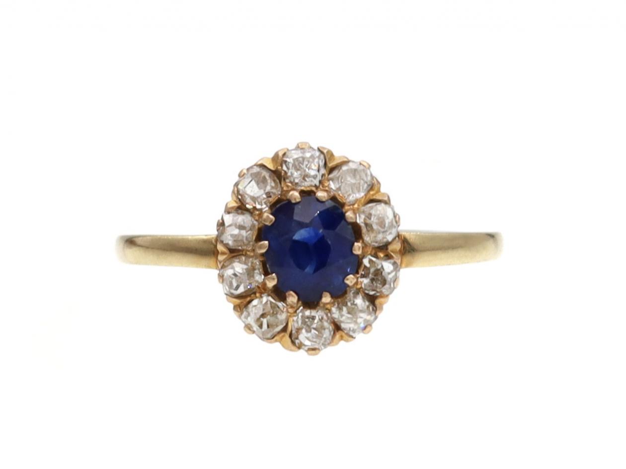 Victorian sapphire and Old Mine cut diamond cluster ring