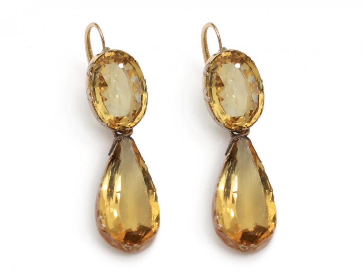 Antique Citrine Day & Night Earrings in Yellow Gold
