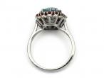 Vintage blue zircon and ruby target cluster ring