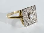 Antique Old Mine diamond plaque ring in yellow gold