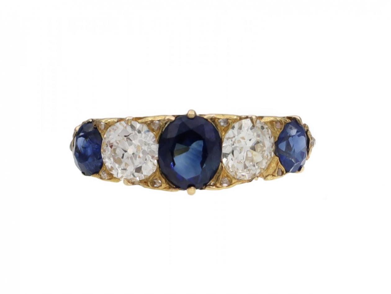 Victorian carved sapphire and diamond five stone ring