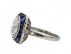 French Art Deco diamond and sapphire cushion shape target ring