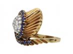1940s French diamond and sapphire spiral ring in 18kt yellow gold