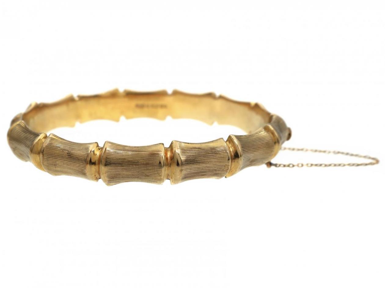 1970s 9kt yellow gold bamboo hinged bangle