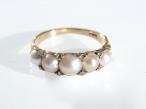 Antique 18kt yellow gold five stone pearl and diamond ring