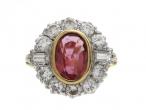 vintage ruby and diamond cluster ring 18kt yellow gold