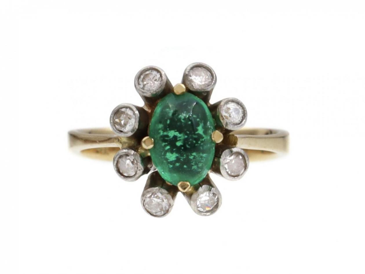 vintage cabochon emerald and diamond cluster ring,