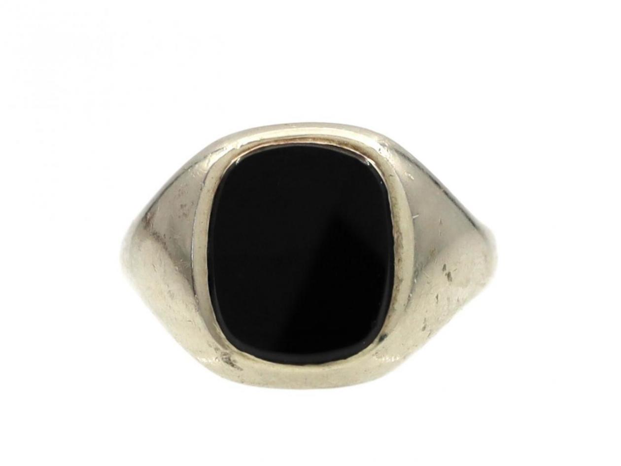 vintage white gold and onyx signet ring,