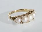 Victorian five stone pearl and diamond carved ring