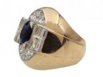 1940s Sapphire & Diamond Tank Ring in 18kt Gold