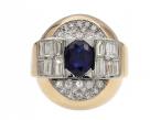 1940s Sapphire & Diamond Tank Ring in 18kt Gold