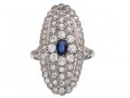 Vintage Sapphire & Diamond Curved Navette Cluster Ring in Platinum