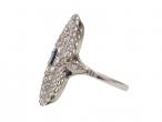 Vintage sapphire and diamond curved navette cluster ring in platinum