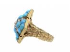 Antique Diamond & Turquoise Square Cluster Ring in 18kt Yellow Gold